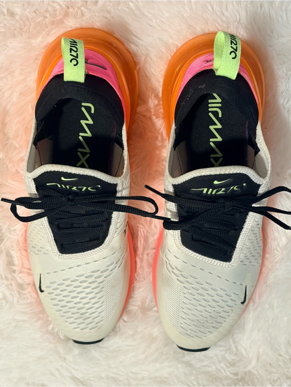 Nike Air Max 270 Women’s Athletic Shoes White Pink Orange Lime Accent - Picture 2 of 7